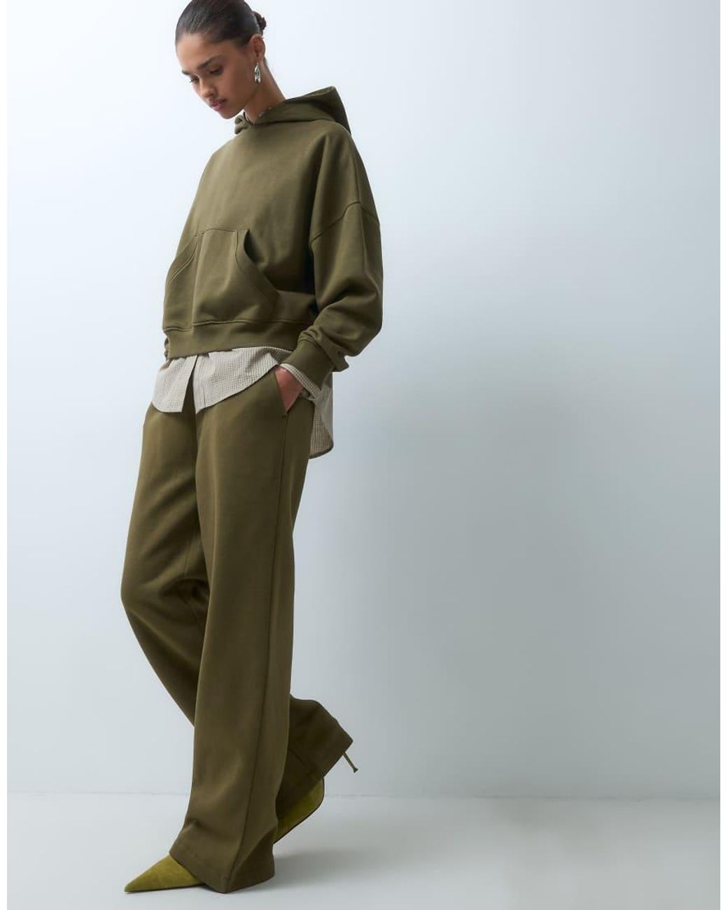 ASOS Green Wide Leg Brushback Joggers