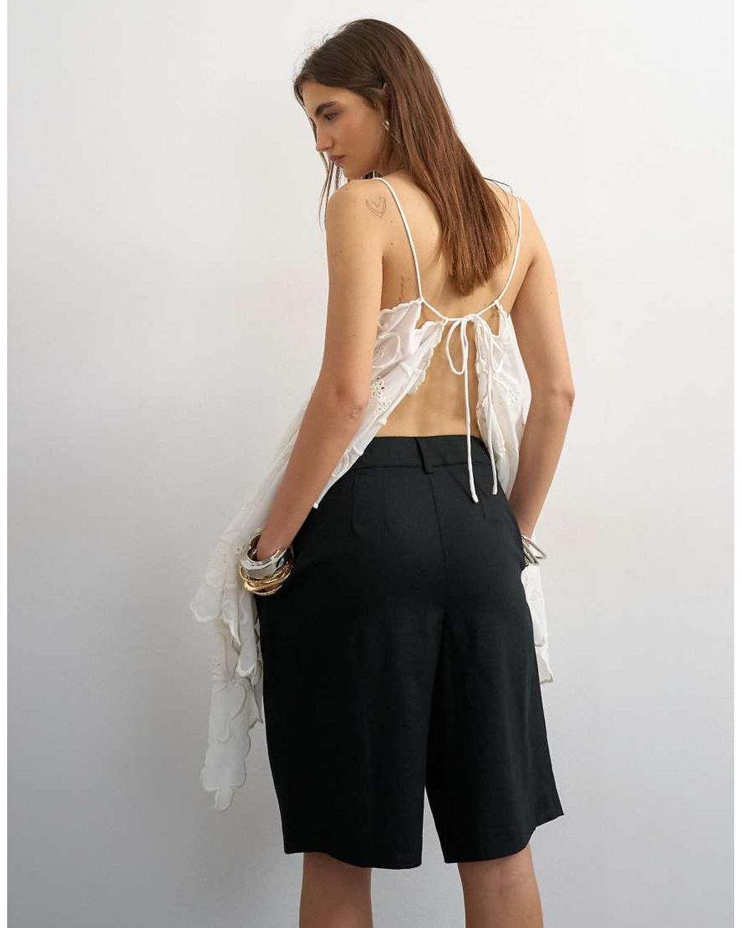 TOPSHOP Black Linen Bermuda Short