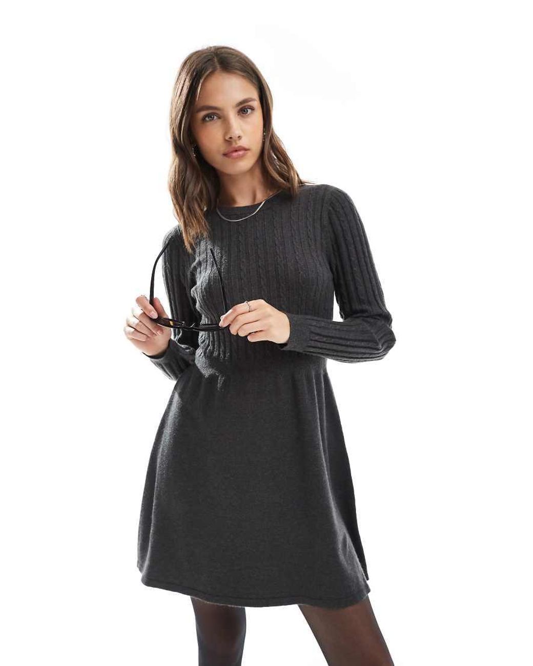 ONLY Gray Cable Knitted Mini Skater Dress