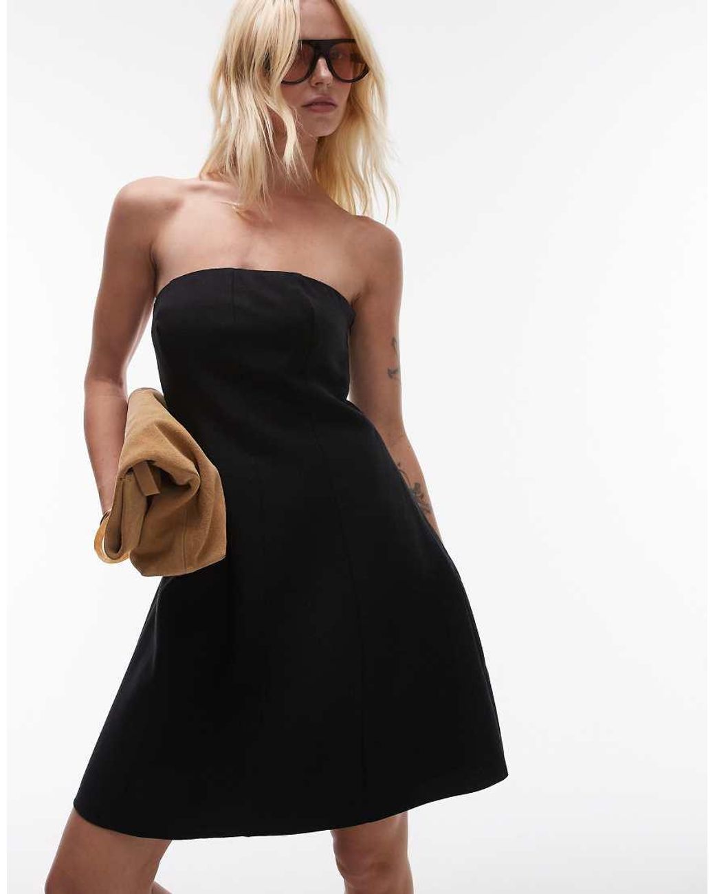 TOPSHOP White Linen Bandeau Mini Dress
