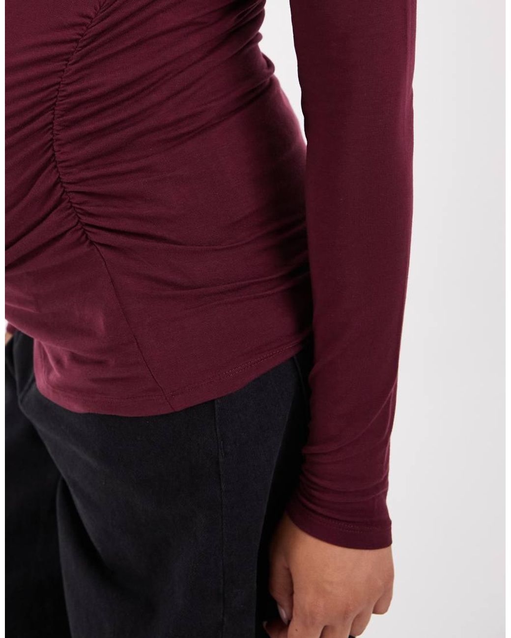 Vero Moda Red Long Sleeve Ruched Detail Jersey T-shirt