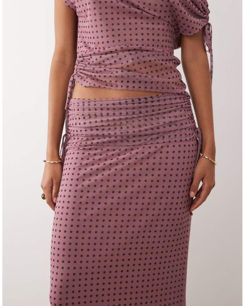 ASOS Pink Co-ord Printed Mesh Ruched Skirt