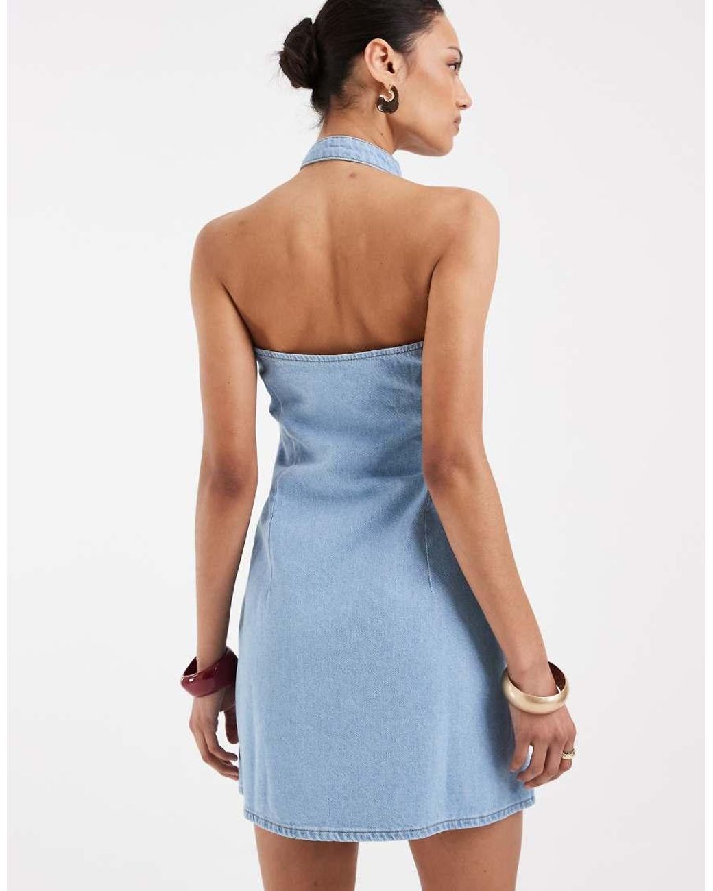 ASOS Blue Mandarin Collar Mini Dress With Key Hole Detail