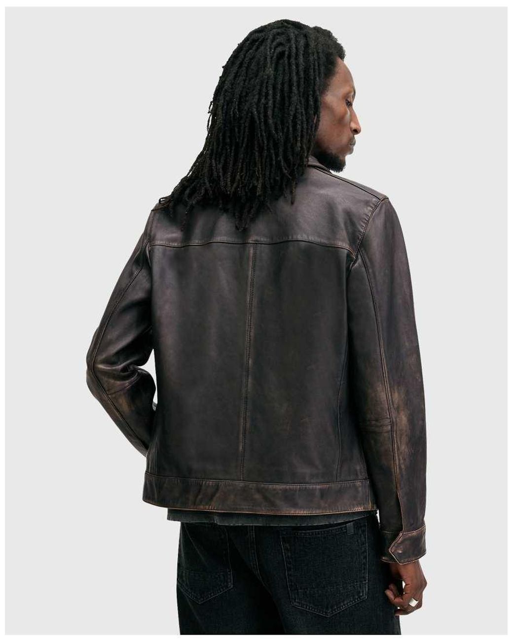 AllSaints Gray Alkan Washed Leather Zip Jacket