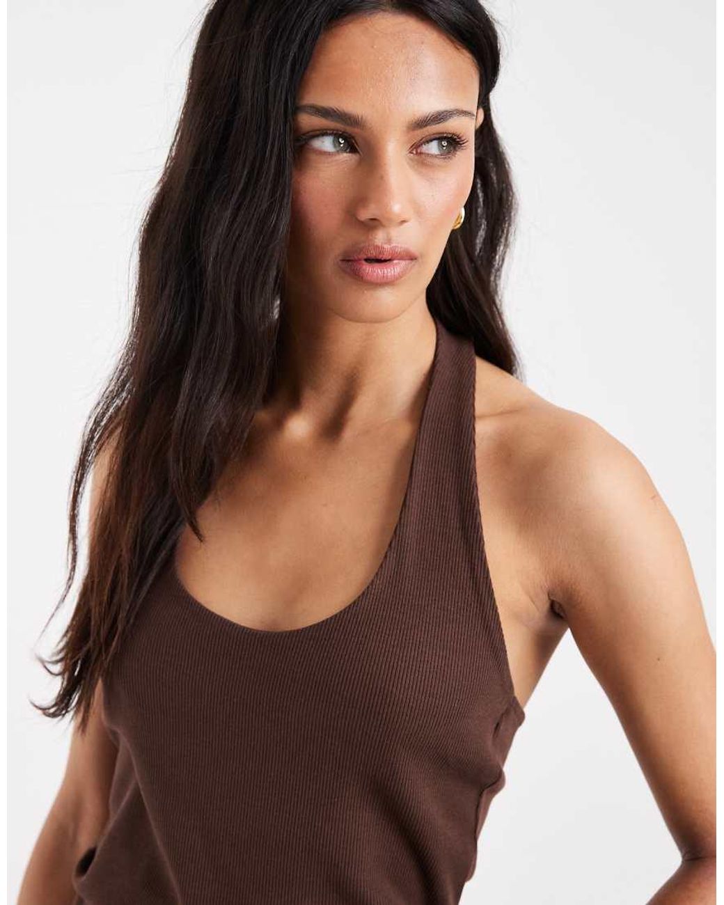 Pieces White Halter Neck Ribbed Cotton Top