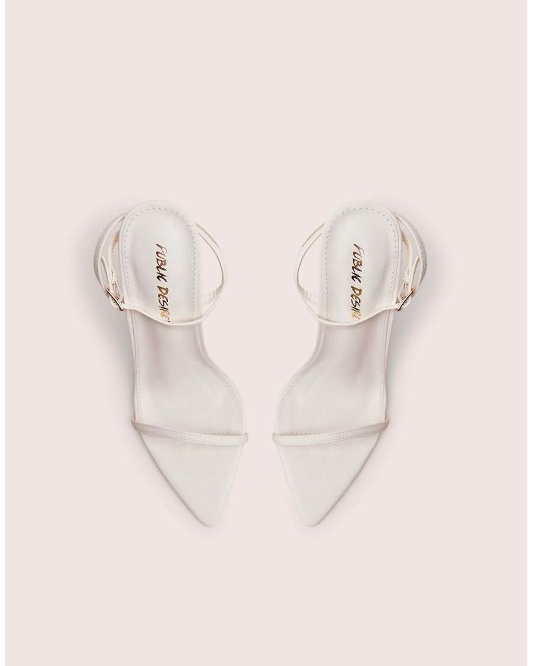 Public Desire Natural Legacy White Barely There Pointed Toe Gold Stiletto Heels