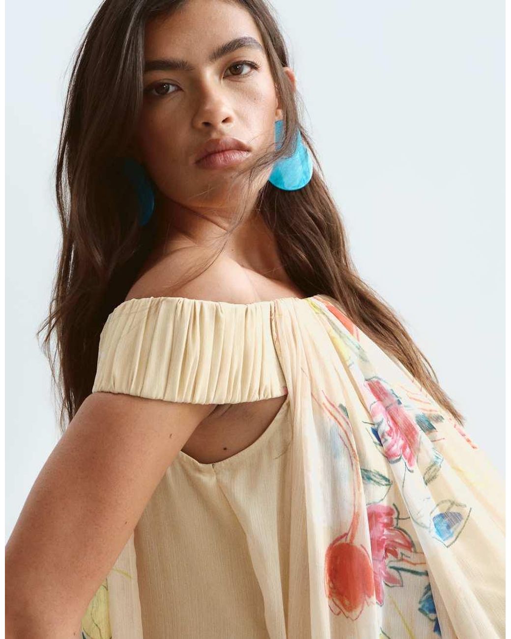 ARRANGE Natural Trapeze Bardot Maxi Dress With Cape Back