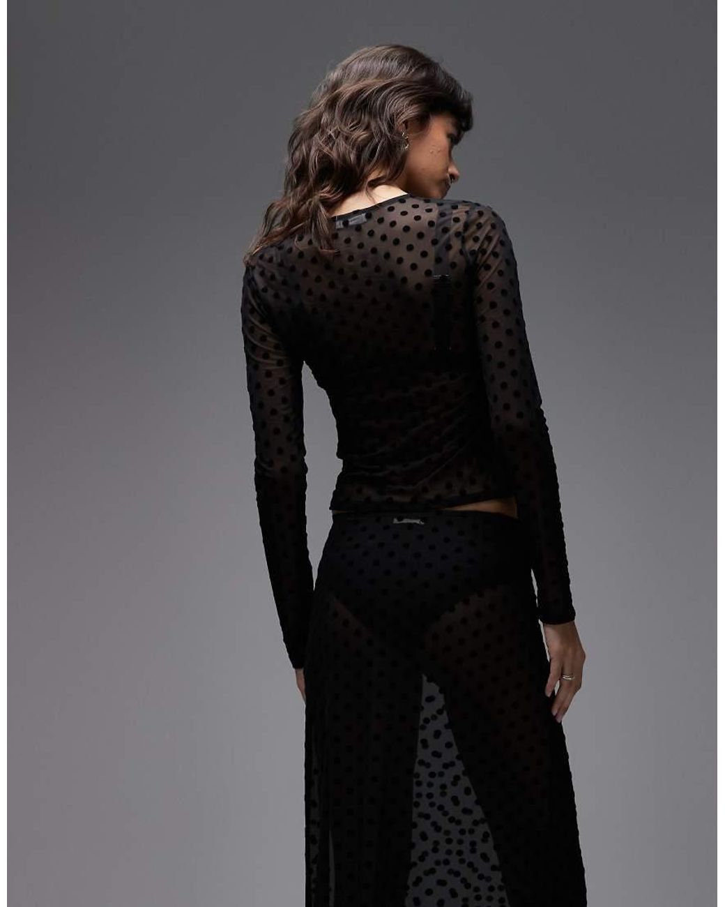 ASOS Black Flocked Mesh Long Sleeve Top