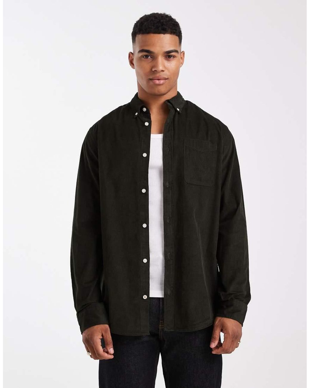 Jack & Jones Black Corduroy Shirt With Pocket for men
