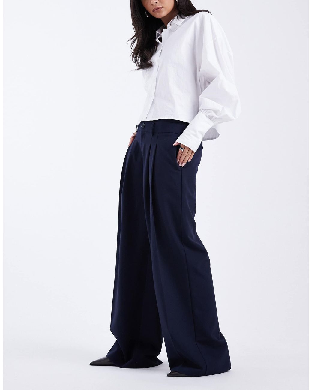 ASOS Tailored Low Rise Wide Leg Trousers With Asymmetric Waistband in