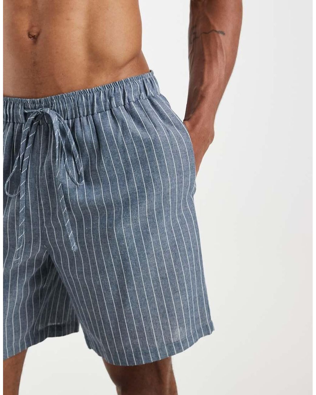 South Beach Blue Linen Mix Shorts for men