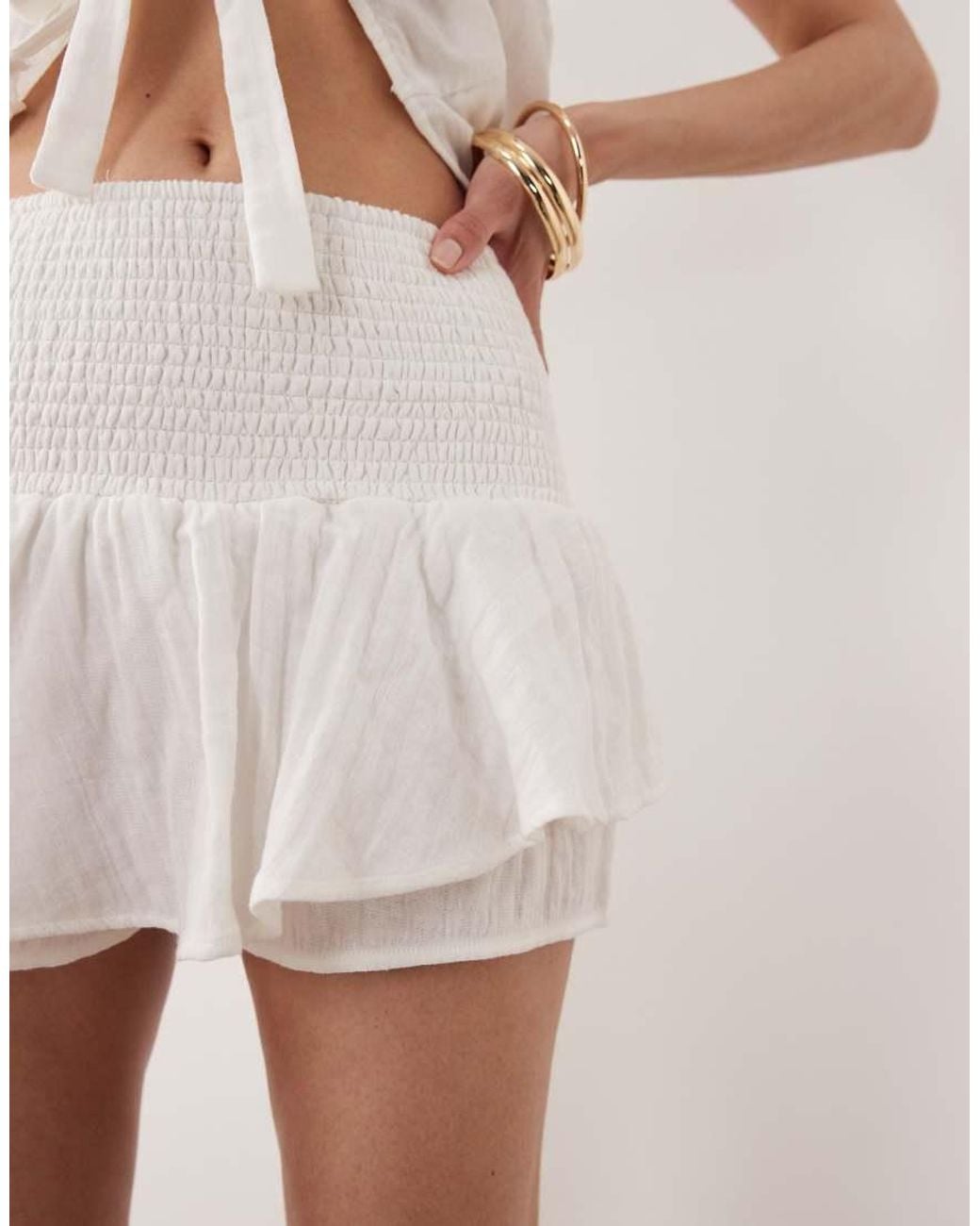 esmé studios Natural Esmee Shirred Ruffle Beach Skort