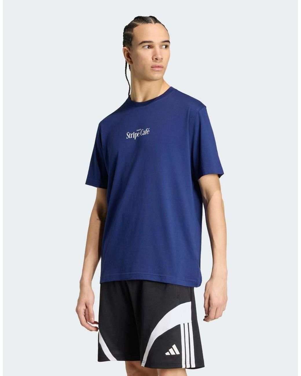 Adidas Originals Blue Coffee Cafe Donut Bag Graphic T-Shirt for men