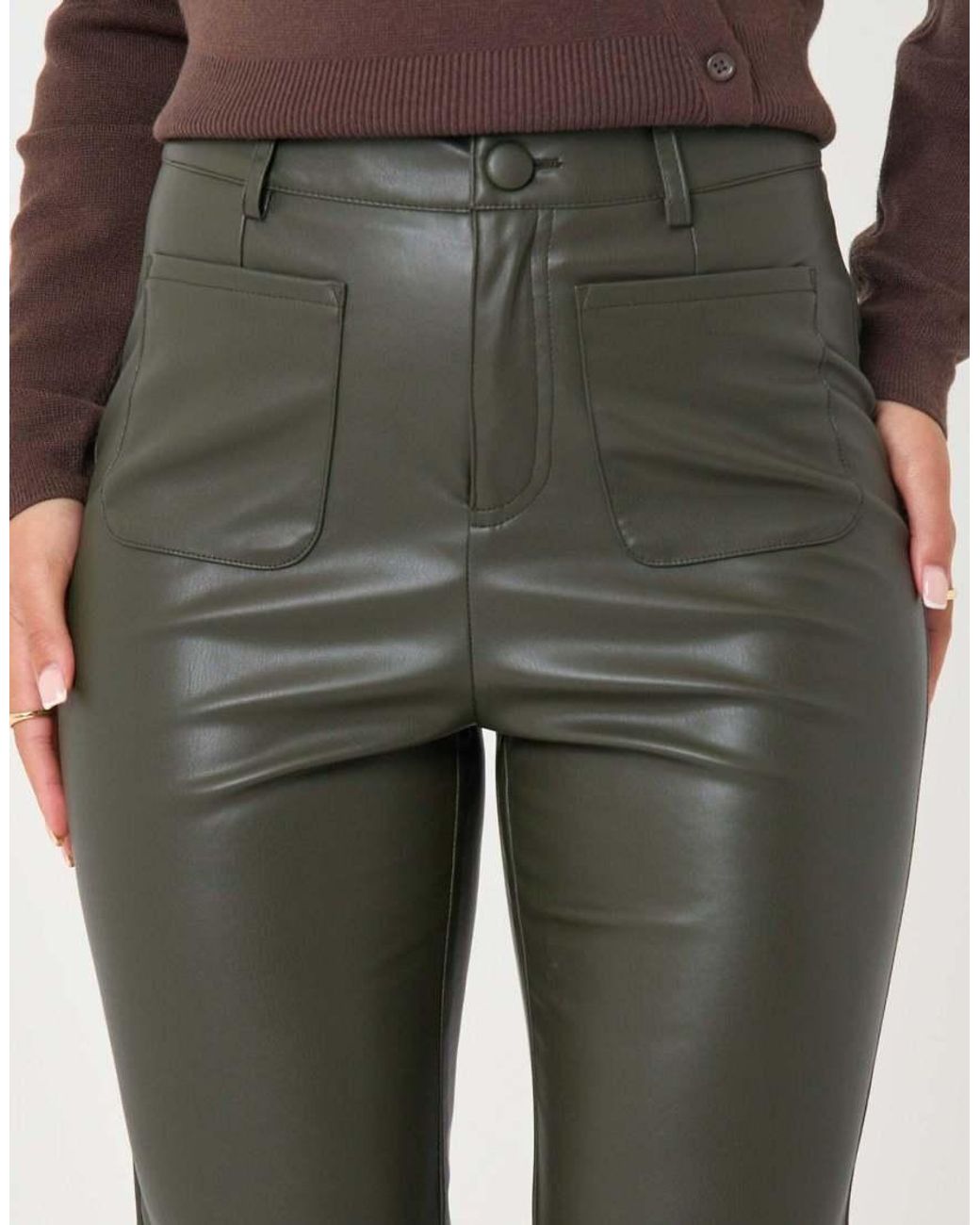 Threadbare Green Faux Leather Flared Trousers
