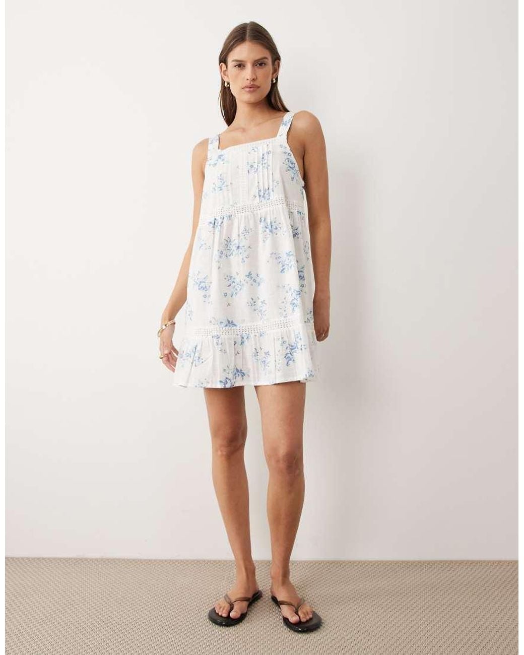 Wednesday's Girl White Lace Tiered Ditsy Floral Mini Dress