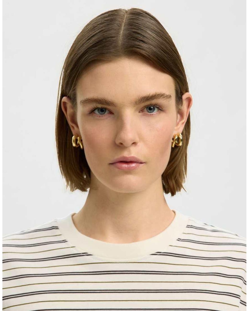 SELECTED White Essential Striped Boxy Fit Crew Neck Long Sleeve T-shirt