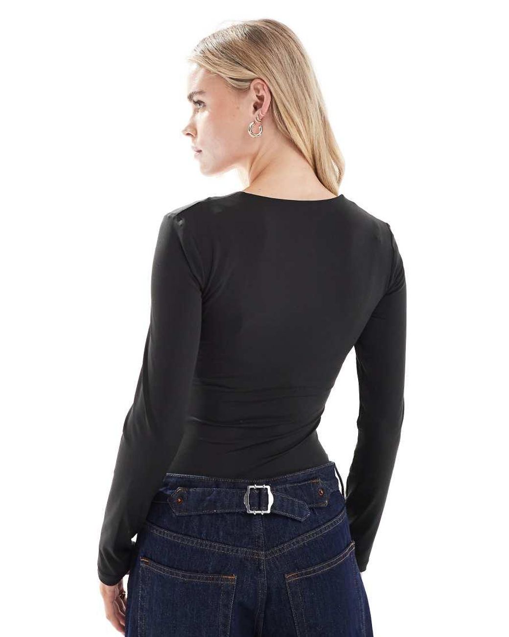 New Look Black Long Sleeve Square Neck Bodysuit