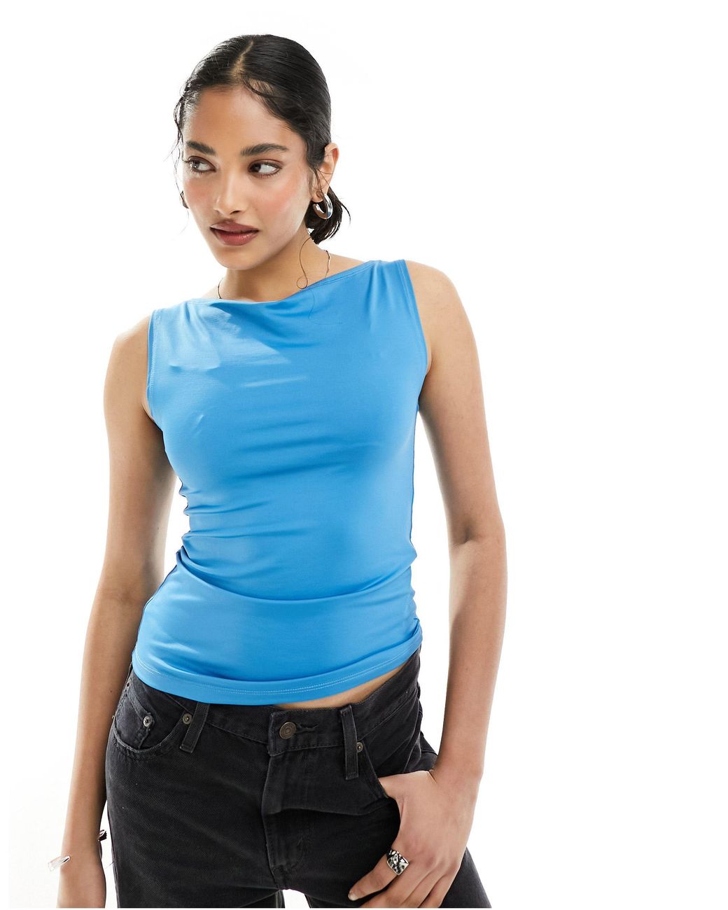 Weekday Annie Boat Neck Tank Top in Blue | Lyst UK