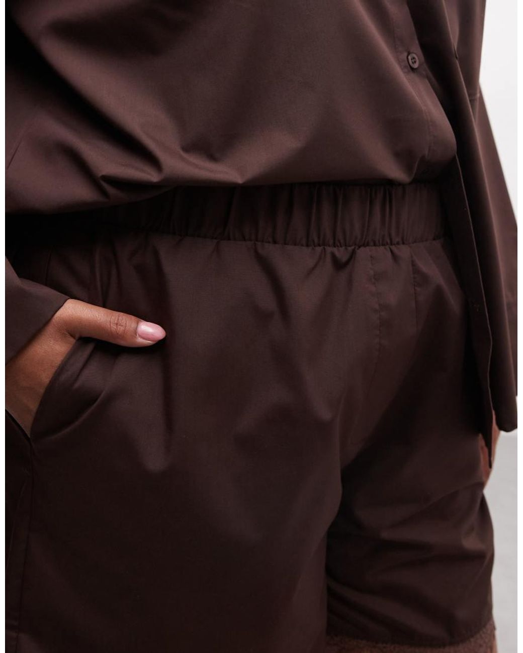 Noisy May Brown Shorts Co-ord With Lace Hem