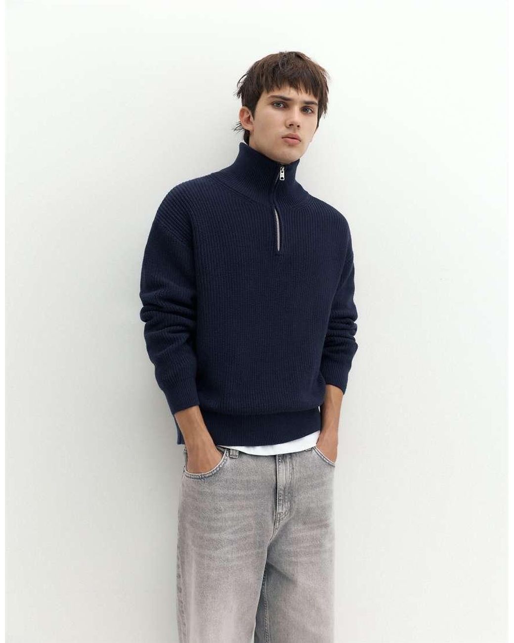 Maglione Con Mezza Zip di Pull&Bear in Blue da Uomo