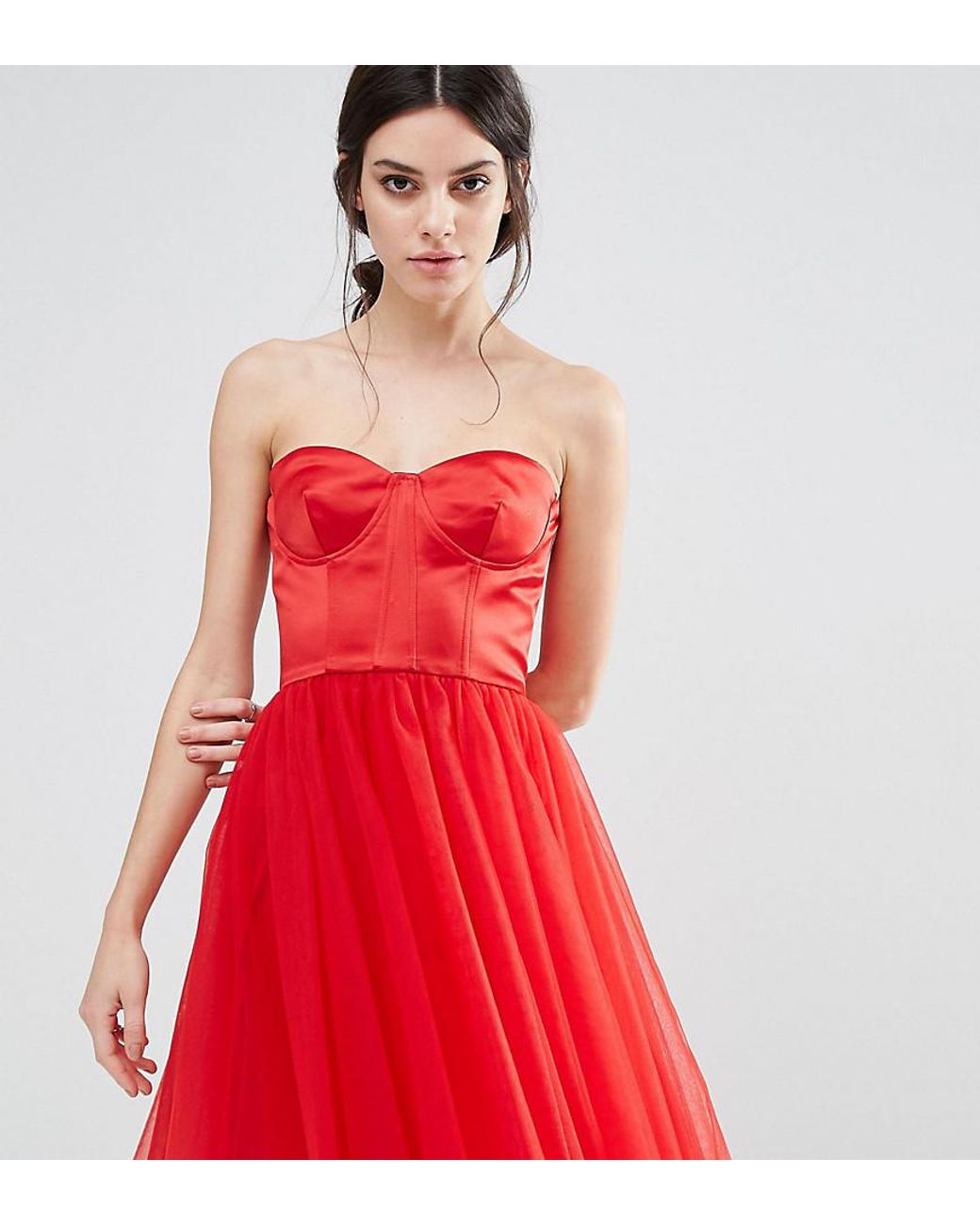 Chi Chi London Corset Dress With Tulle Skirt in Red | Lyst