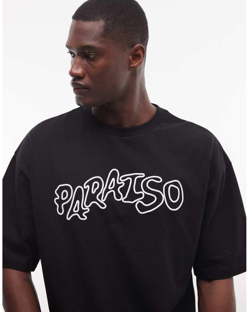 ASOS Black Boxy Oversized T-shirt With Bubble Paraiso High Build Embroidery for men