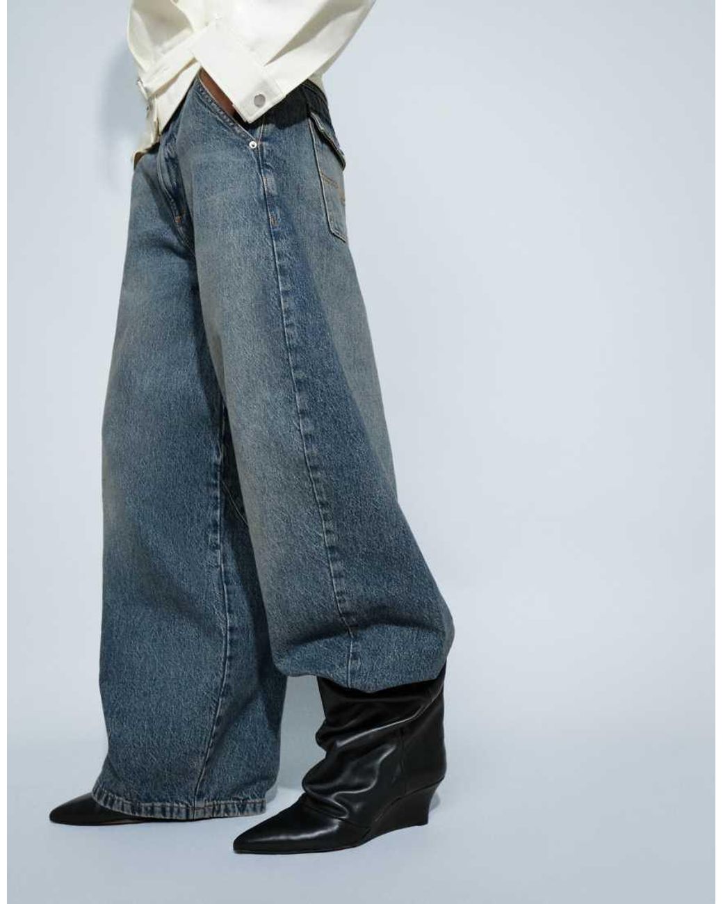 ASOS White Riven Premium Real Leather Wedge Slouch Boots