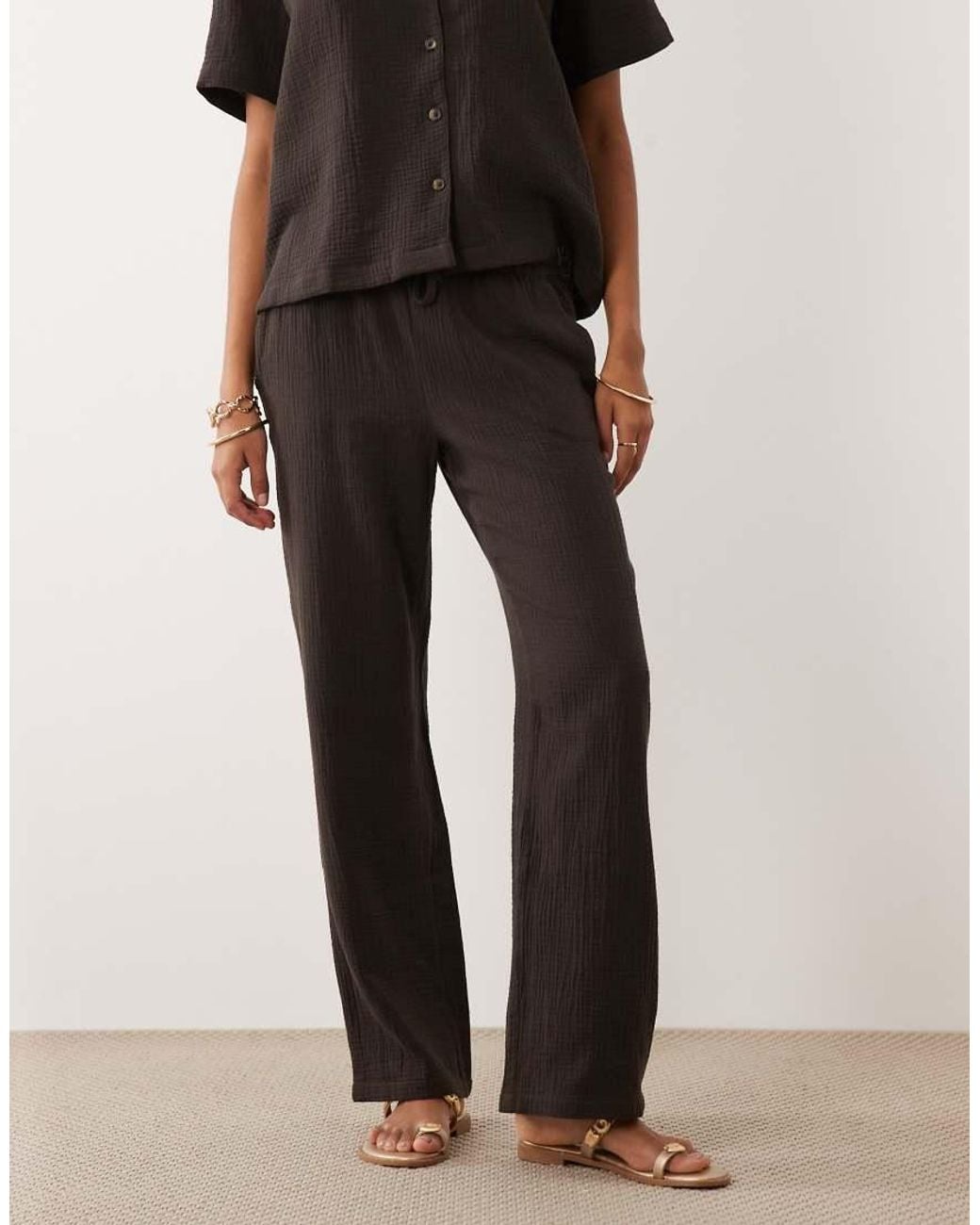 Jdy Brown Wide Leg Cheesecloth Trousers Co-Ord