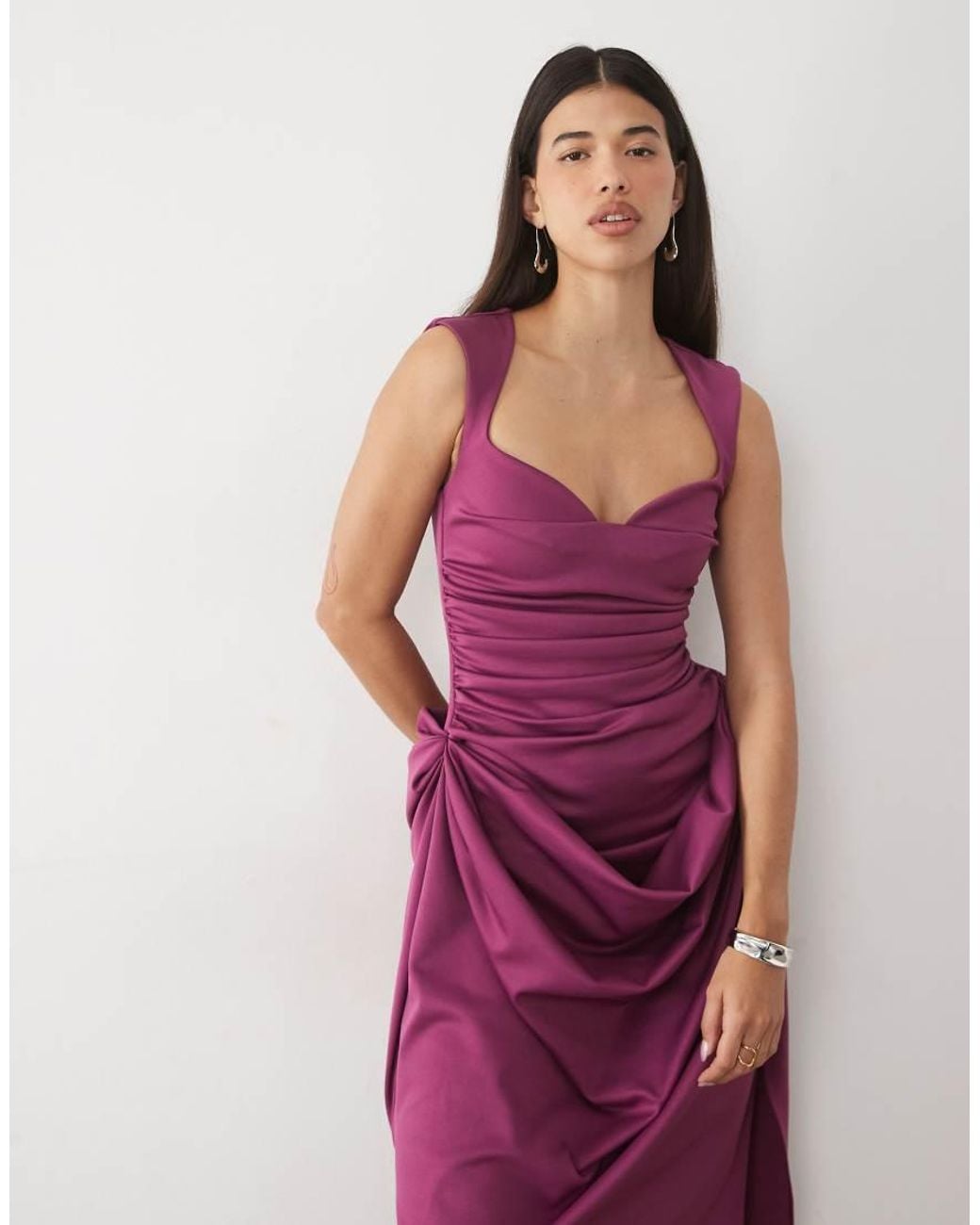 ASOS Purple Structured Midi Dress With Draped Skirt