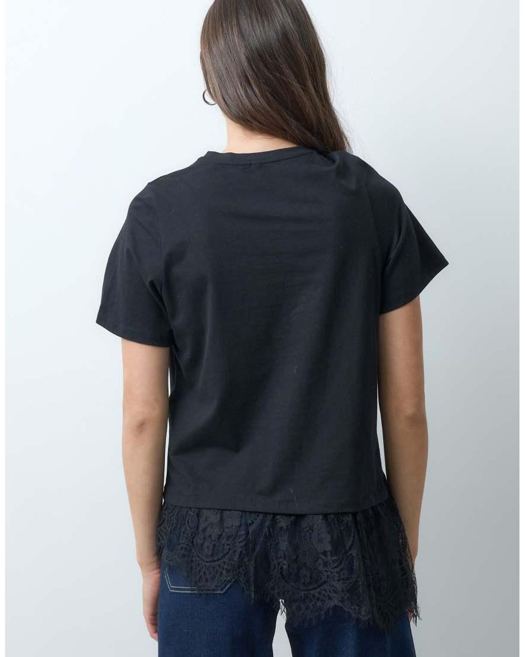 Vero Moda Blue T-Shirt With Asymmetric Lace Detail