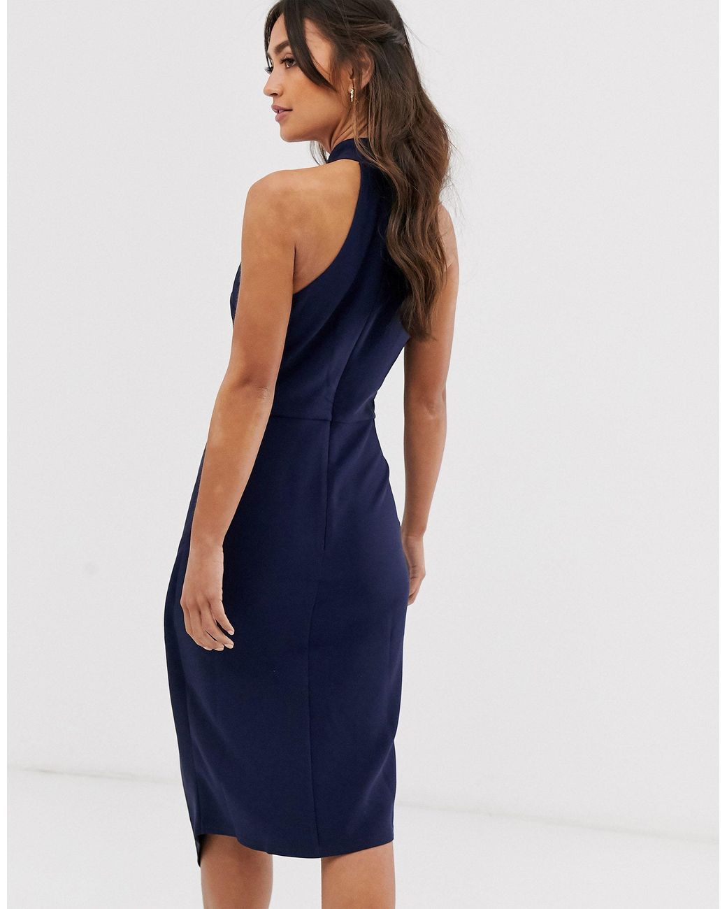 endless rose sleeveless halter button-front midi dress Rosa Halter Linen Midi Dress-Navy main image 0