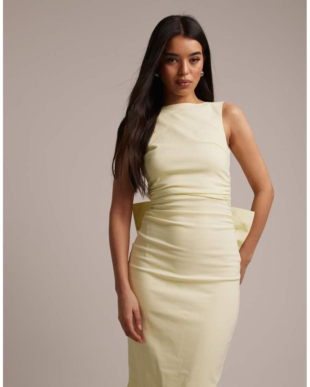 TFNC London Metallic Bridesmaid Bengaline Maxi Dress With Detachable Bow Back