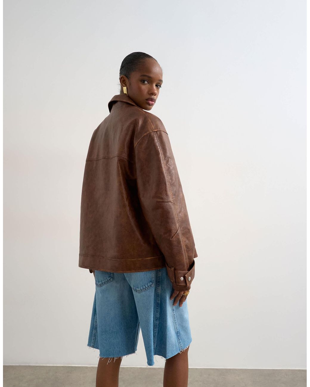 TOPSHOP Brown – bikerjacke aus kunstleder