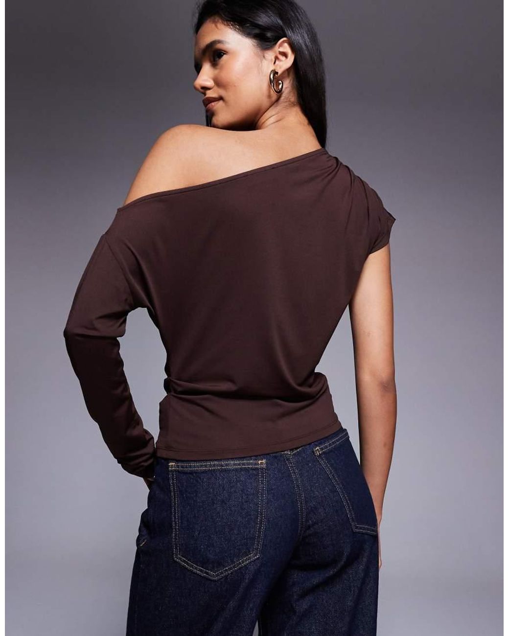 ASOS Blue Slinky One Shoulder Asymmetric Drape Top