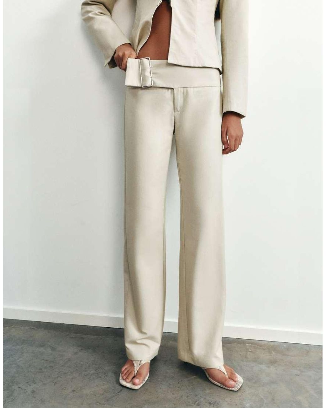 Pull&Bear Red Straight-leg Buckle Trousers