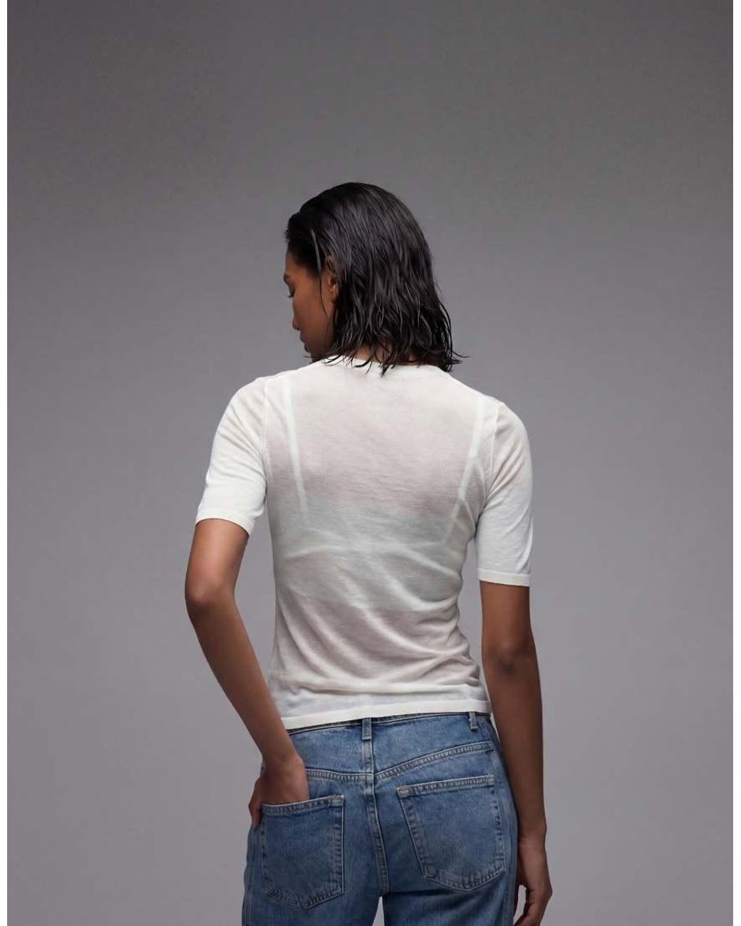 & Other Stories Gray Crew Neck Thin Knitted T-shirt