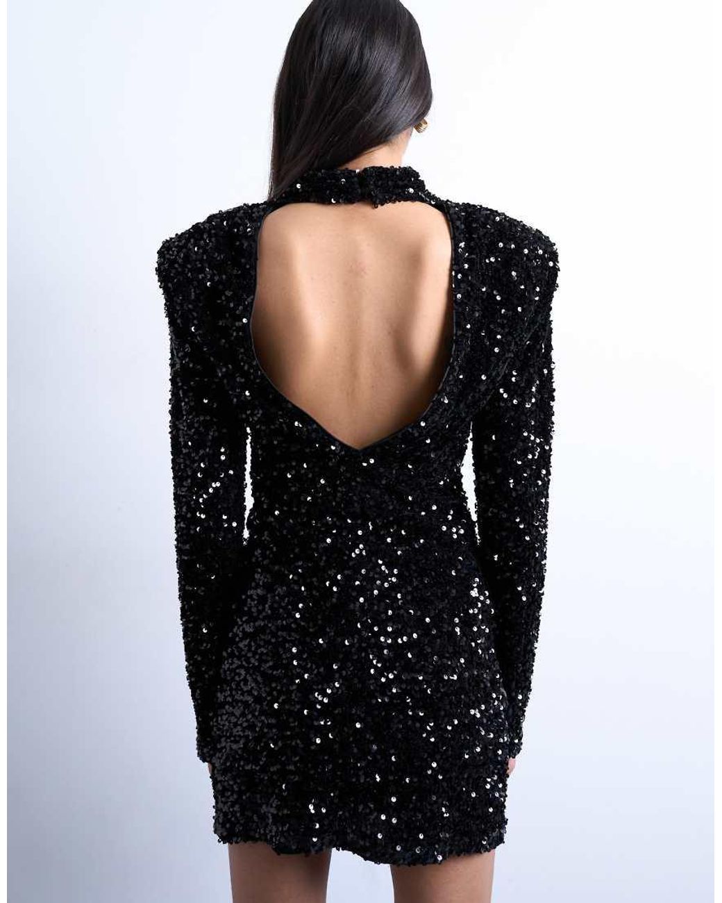 velvet sequin dress topshop TOPSHOP Long Sleeve Velvet Sequin Mini Dress With Shoulder Pads in White