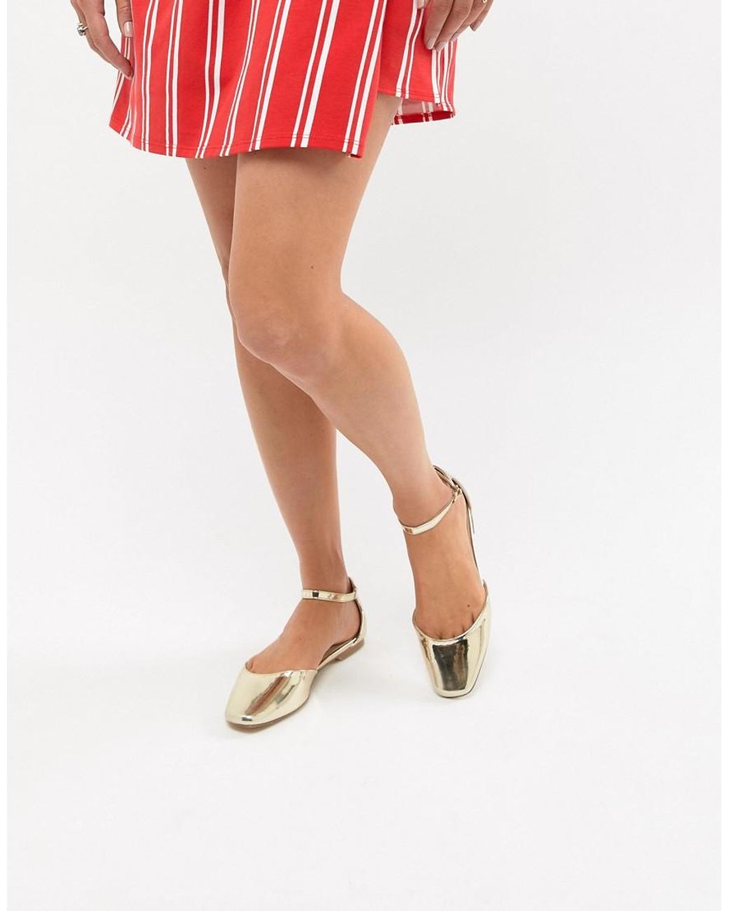 Glamorous Goudkleurige Platte Schoenen Met Enkelband in het Metallic | Lyst  NL