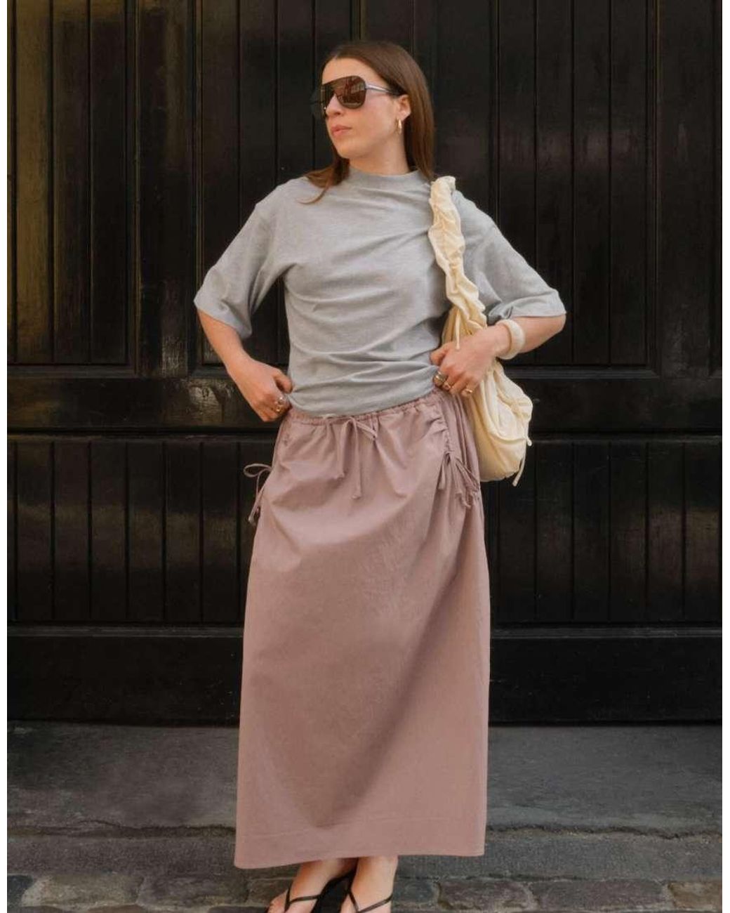 NA-KD Pink X Charlotte Olivia Drawstring Detail Maxi Skirt