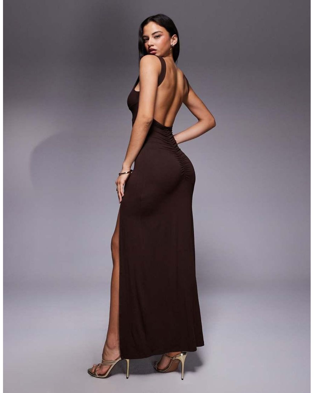 ASOS Purple Sleeveless Plunge Wrap Ruched Bum Maxi Dress