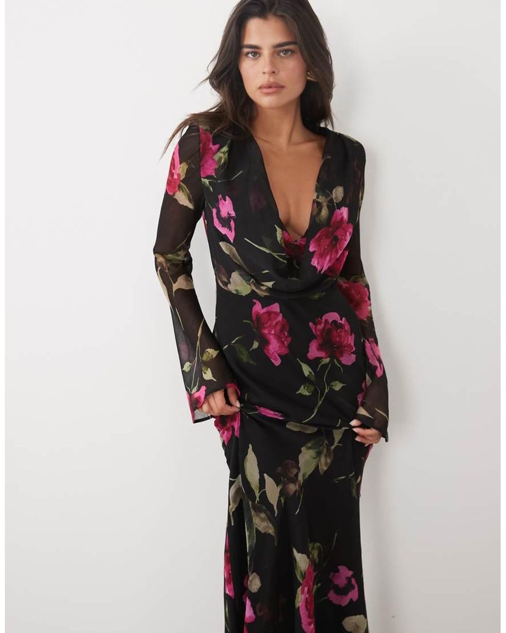 ASOS Multicolor Cowl Neck Chiffon Maxi Dress