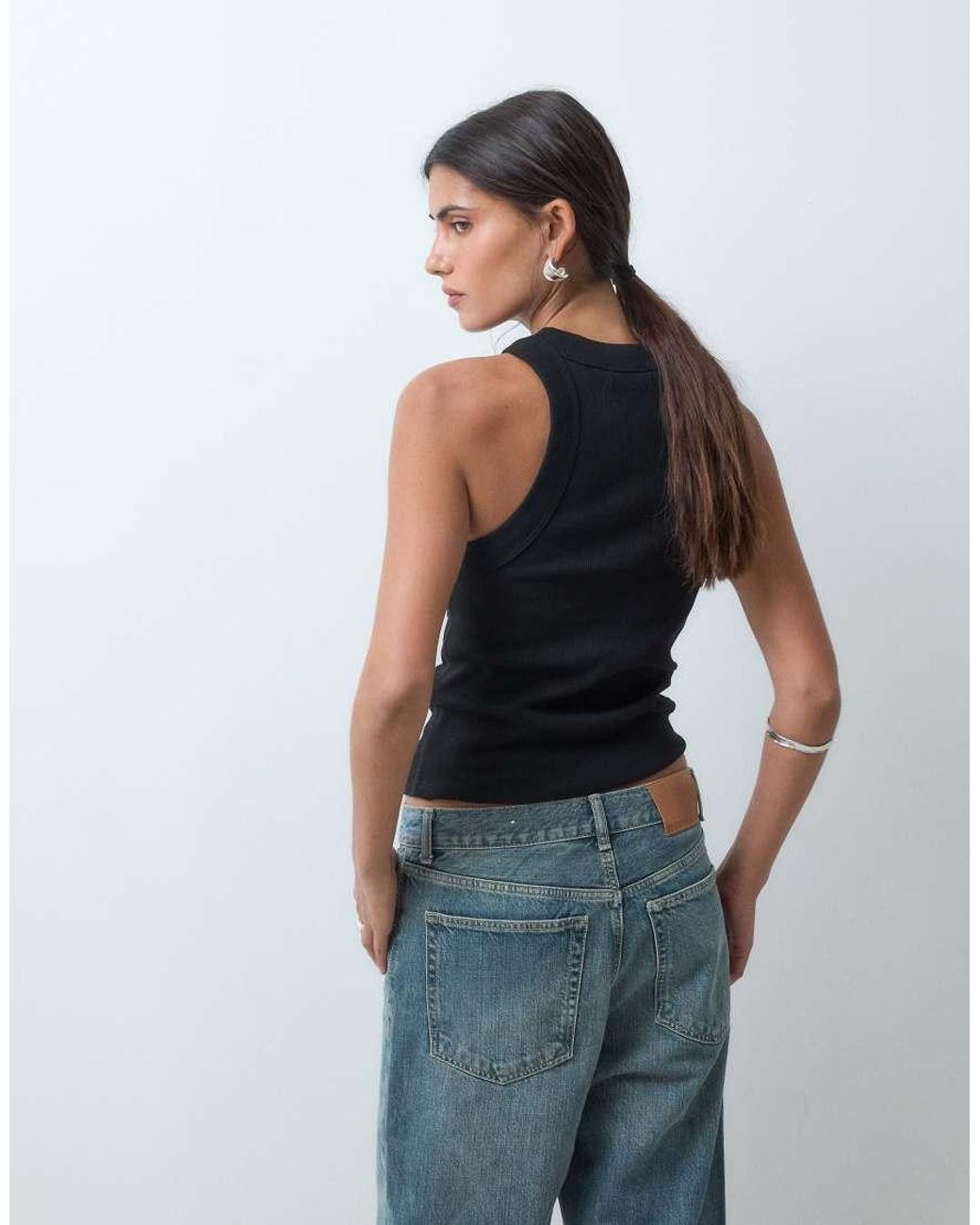 Miss Selfridge Black Festival Embellished Racer Vest Top