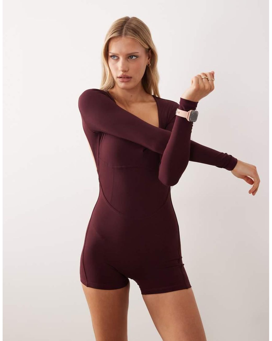 BO+TEE Red Bo+tee Long Sleeve Backless Romper