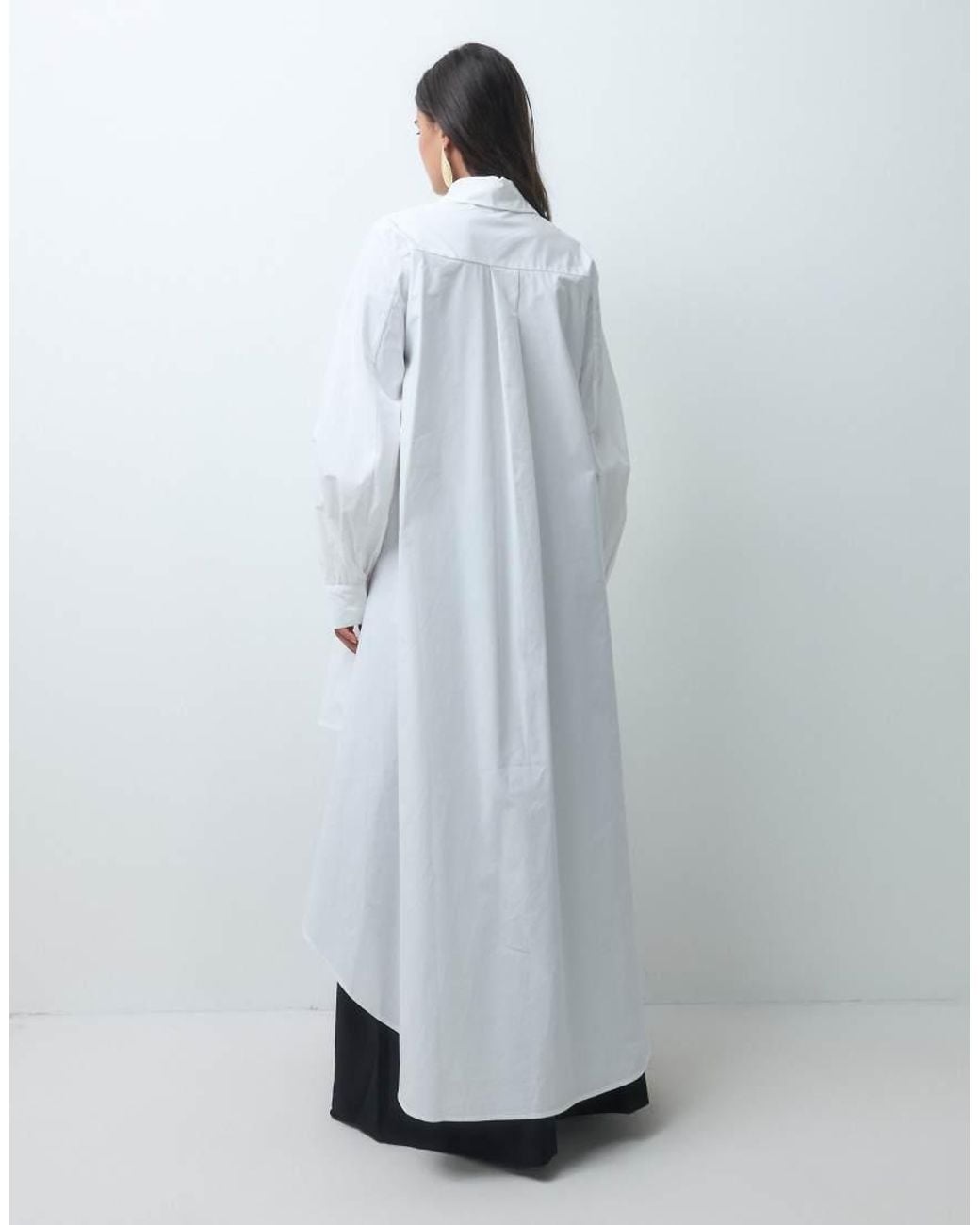 Iyal White Cotton Poplin Balloon Sleeve Oversized Caped Shirt