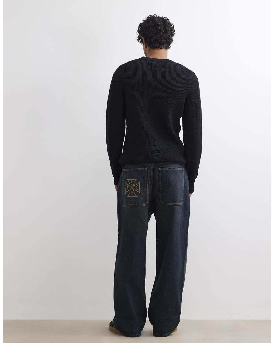 River Island Blue Baggy Fit Dark Wash Jeans for men