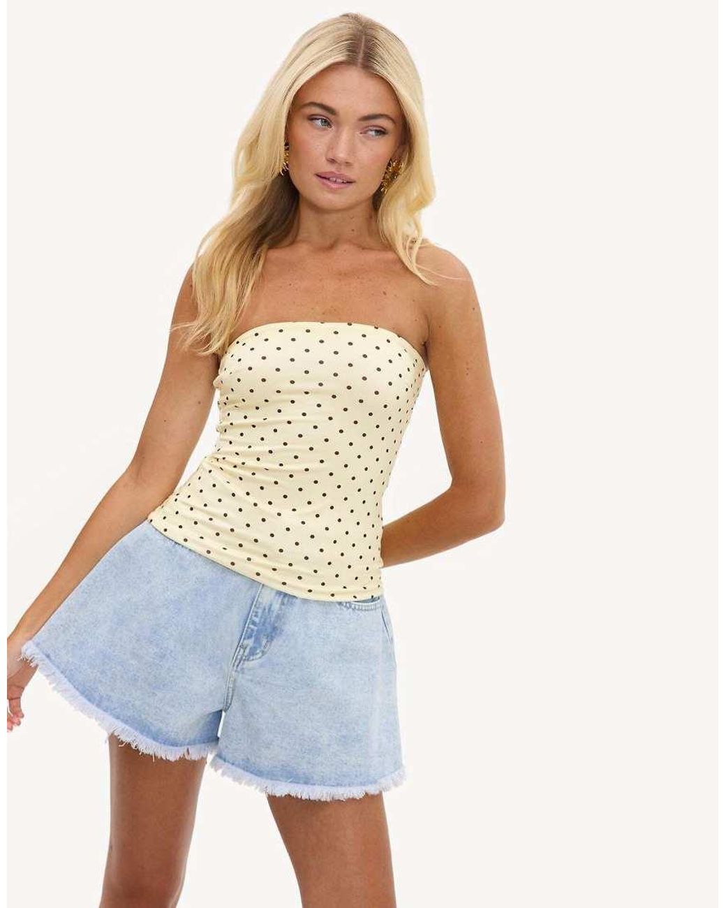 Loavies White Lucky All My Life Strapless Top With Polka Dots
