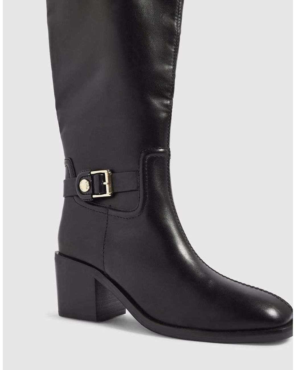 River Island Black Faux Leather Buckle High Leg Boots