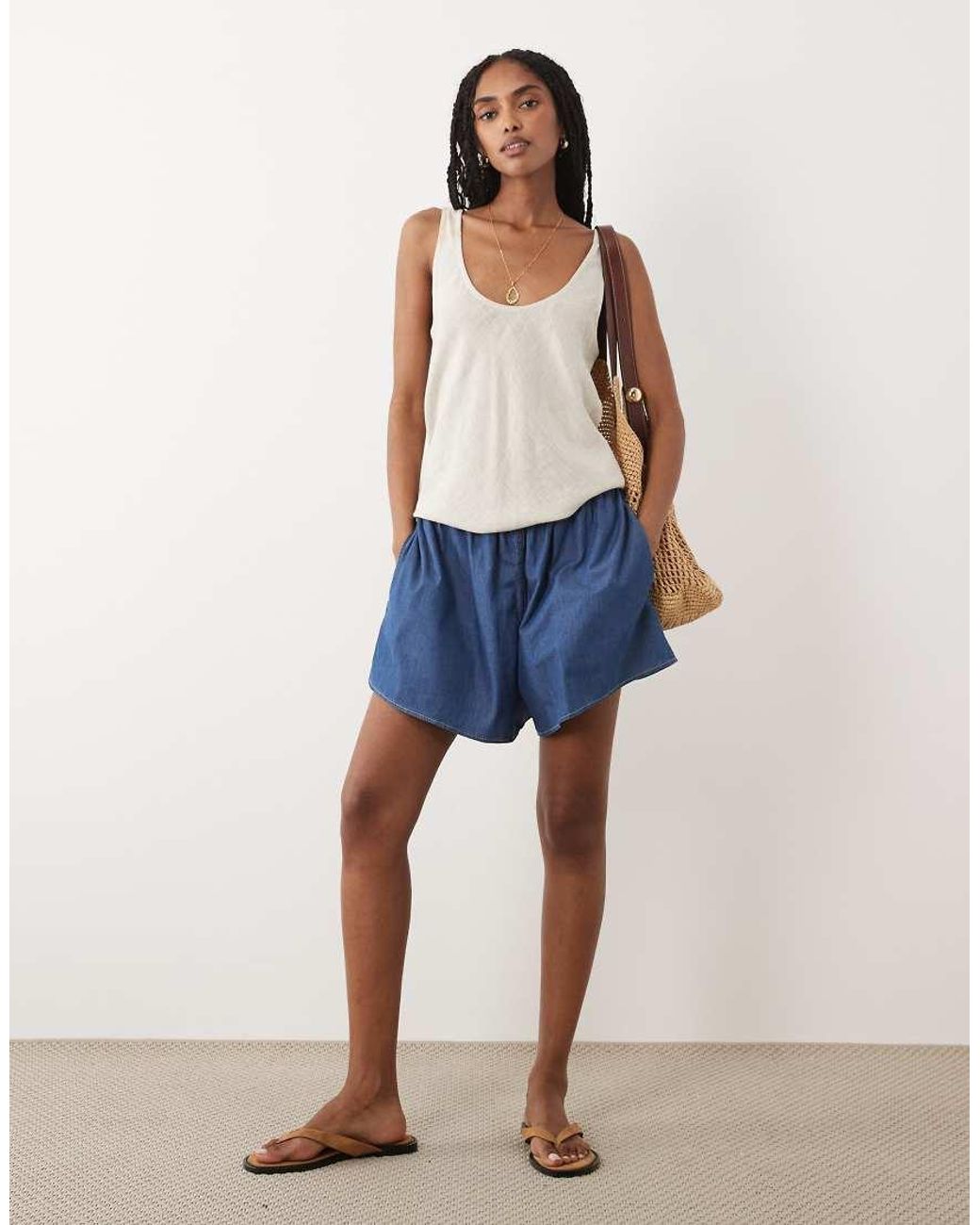 ARKET Blue Pull On Denim Shorts