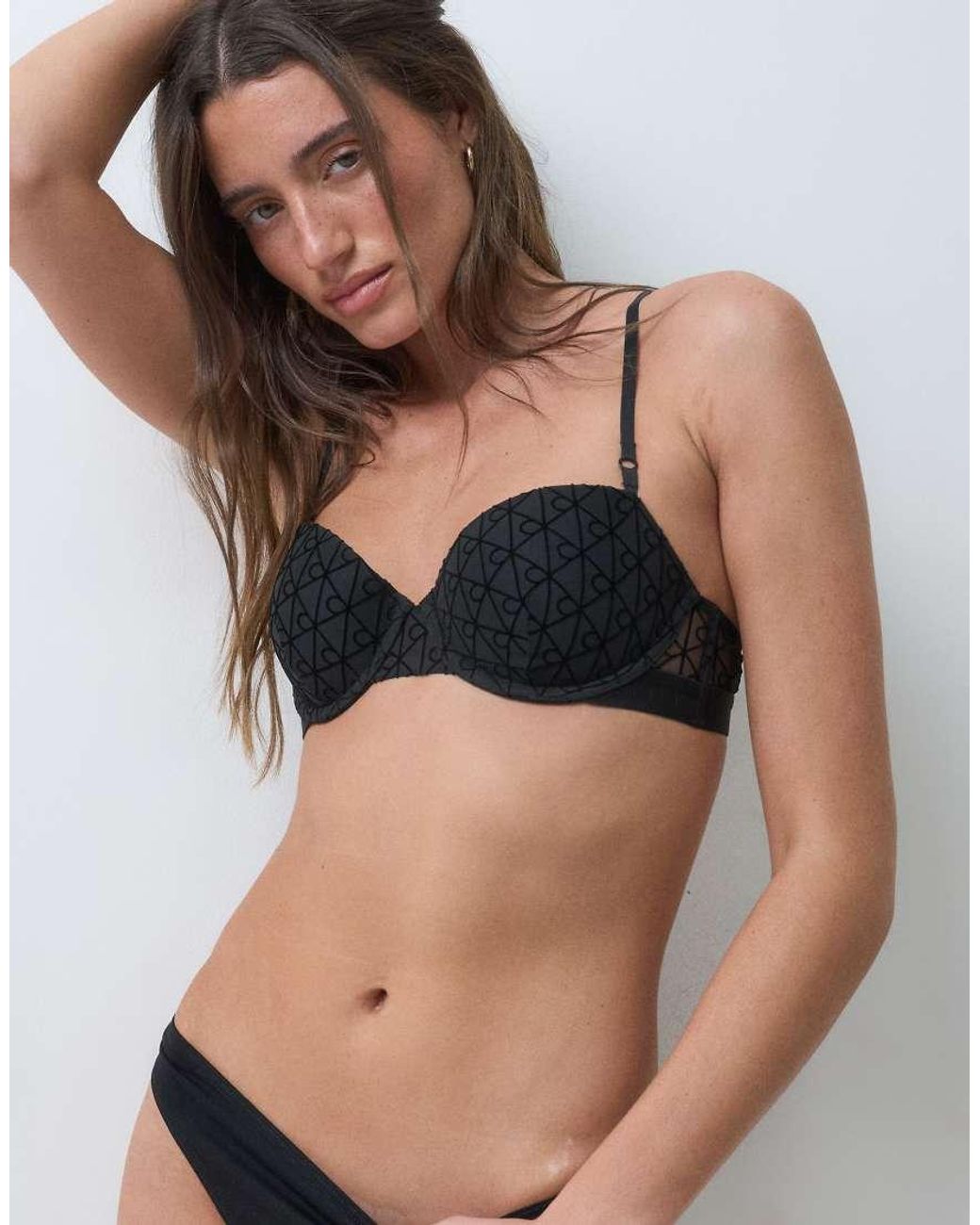 Calvin Klein Black Flocked Lightly Lined Demi Bra