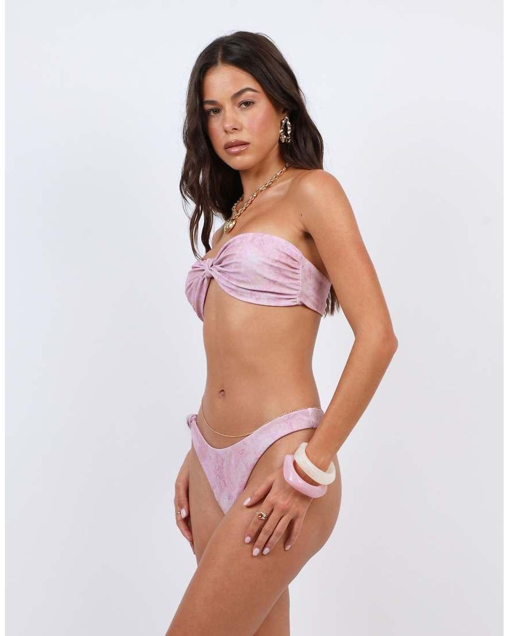 SIMMI Pink Scarf Print Knot Detail Bandeau Bikini Top